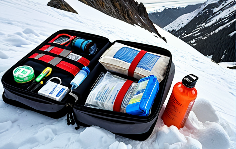 극한 환경 여행 시 유의할 점 - **A lone adventurer, fully clothed in high-tech outdoor gear, stands silhouetted against a vast, sta...