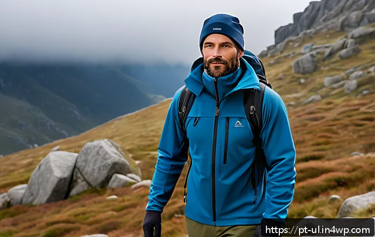 극한 환경 여행 시 필요한 의복 선택 - A detailed outdoor hiking scene set in the mountainous Serra da Estrela region of Portugal, featurin...